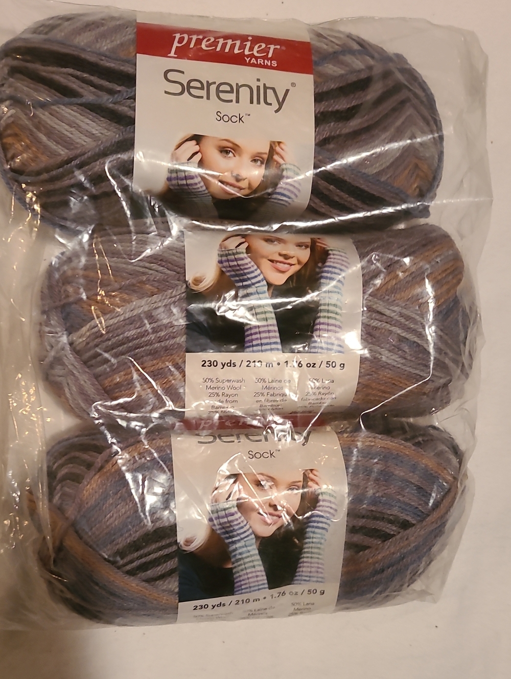 Yarn Premier Yarns Serenity Sock, 3 Skeins, Knit Crochet Crafts Grey